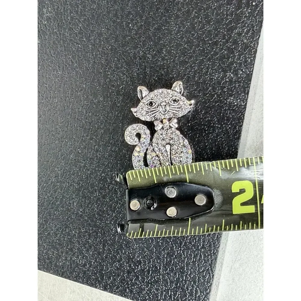 Vintage AURORA BOREALIS CRYSTAL & Rhinestone CAT BROOCH Kitty Pin
